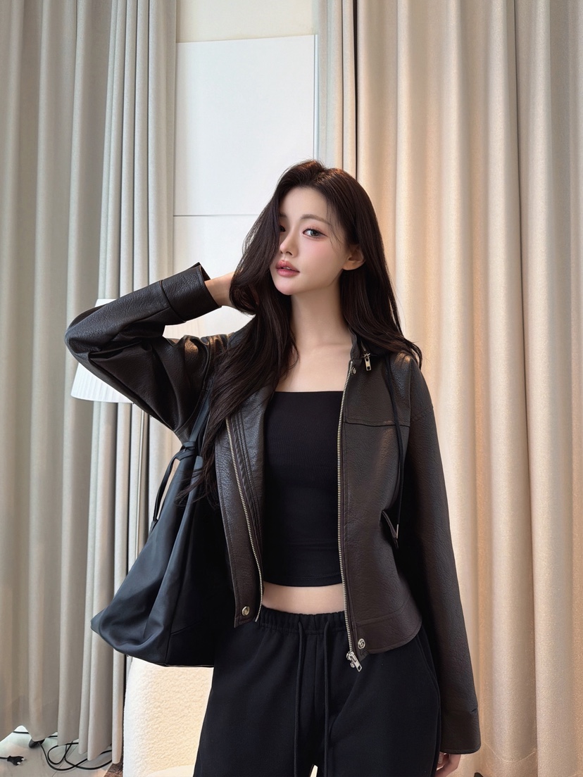 CLOTH東大門直郵女士新品休閑時尚推薦皮衣帽子可拆卸連帽衫CLOTH皮衣