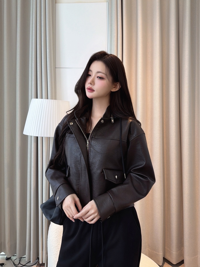 CLOTH東大門直郵女士新品休閑時尚推薦皮衣帽子可拆卸連帽衫CLOTH皮衣