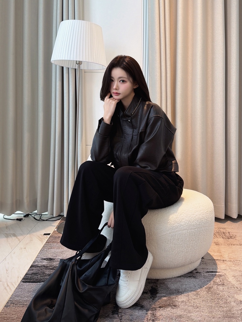 CLOTH東大門直郵女士新品休閑時尚推薦皮衣帽子可拆卸連帽衫CLOTH皮衣