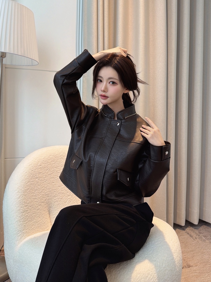 CLOTH東大門直郵女士新品休閑時尚推薦皮衣帽子可拆卸連帽衫CLOTH皮衣