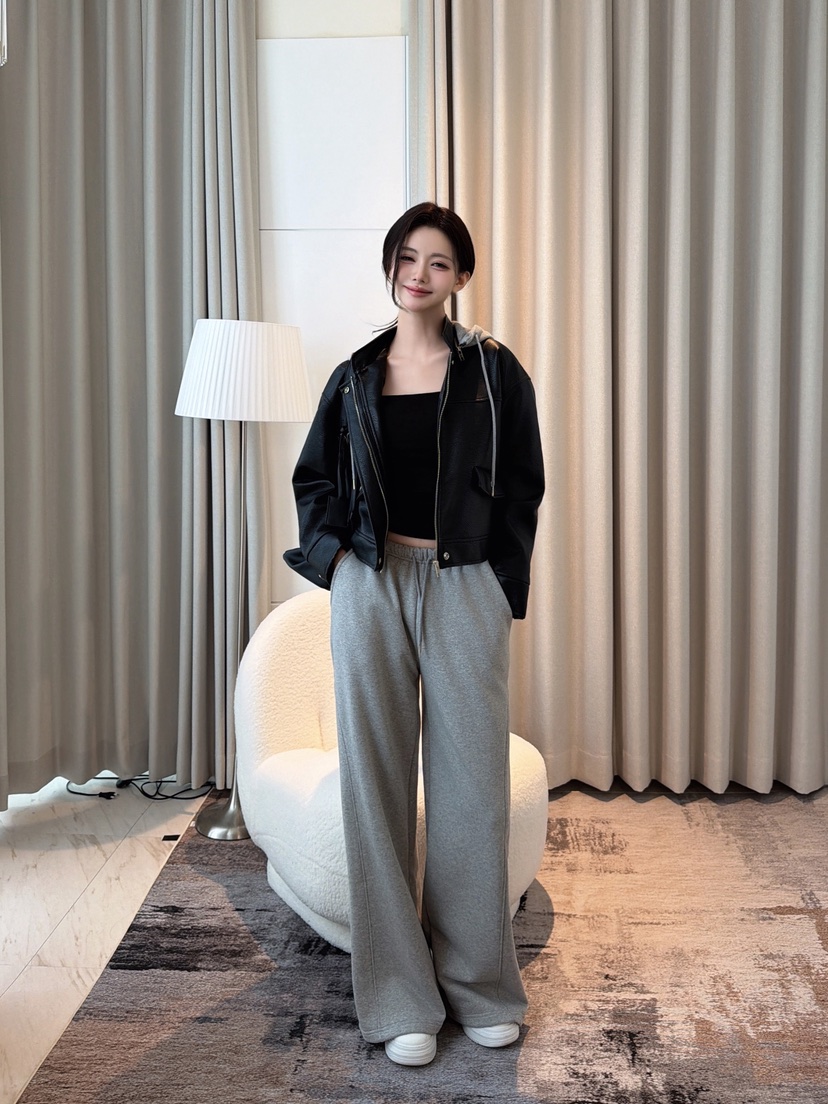 CLOTH東大門直郵女士新品休閑時尚推薦皮衣帽子可拆卸連帽衫CLOTH皮衣