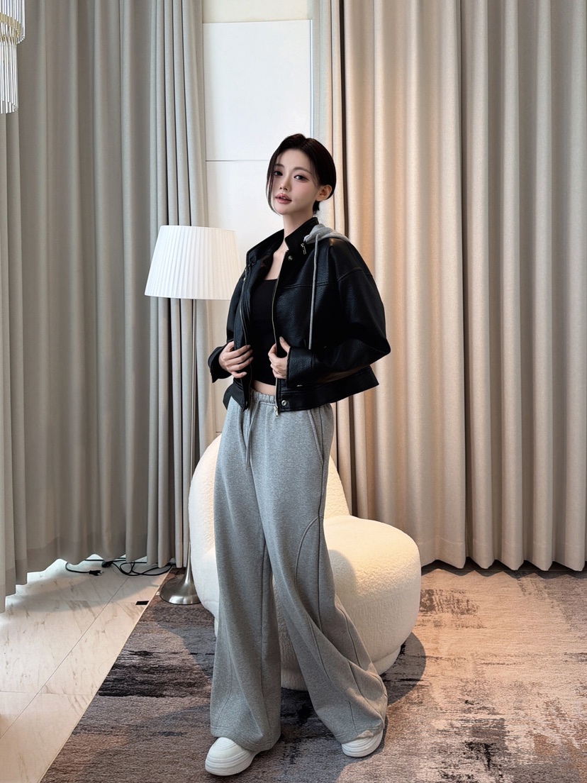 CLOTH東大門直郵女士新品休閑時尚推薦皮衣帽子可拆卸連帽衫CLOTH皮衣