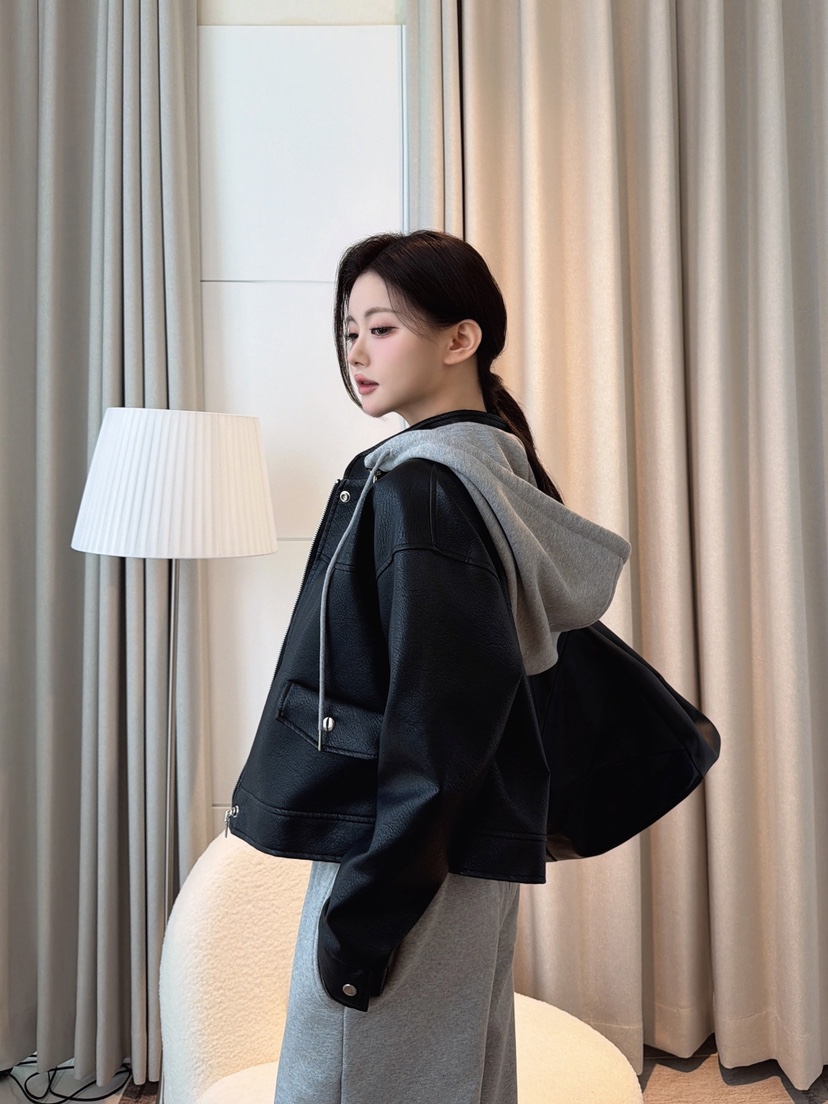 CLOTH東大門直郵女士新品休閑時尚推薦皮衣帽子可拆卸連帽衫CLOTH皮衣