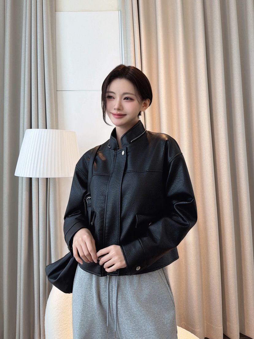 CLOTH東大門直郵女士新品休閑時尚推薦皮衣帽子可拆卸連帽衫CLOTH皮衣
