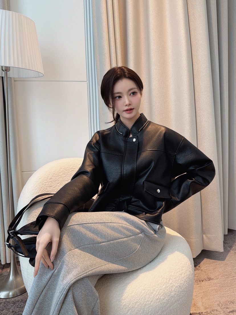 CLOTH東大門直郵女士新品休閑時尚推薦皮衣帽子可拆卸連帽衫CLOTH皮衣