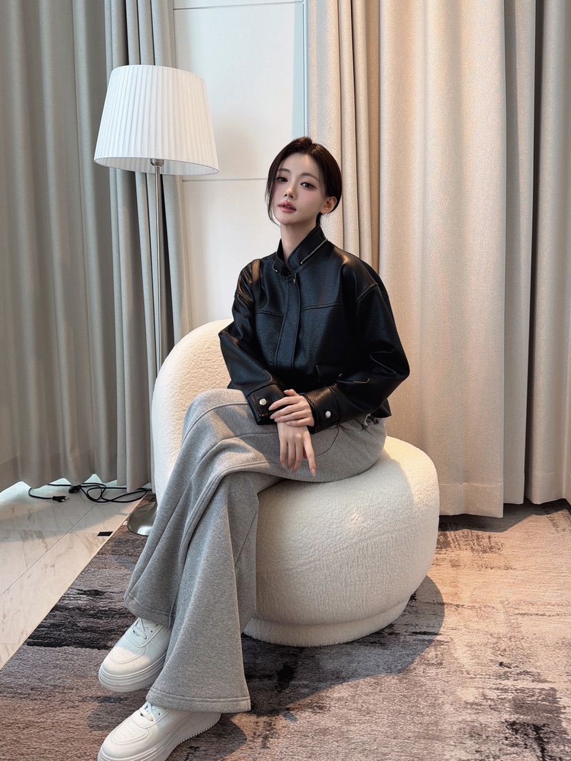 CLOTH東大門直郵女士新品休閑時尚推薦皮衣帽子可拆卸連帽衫CLOTH皮衣
