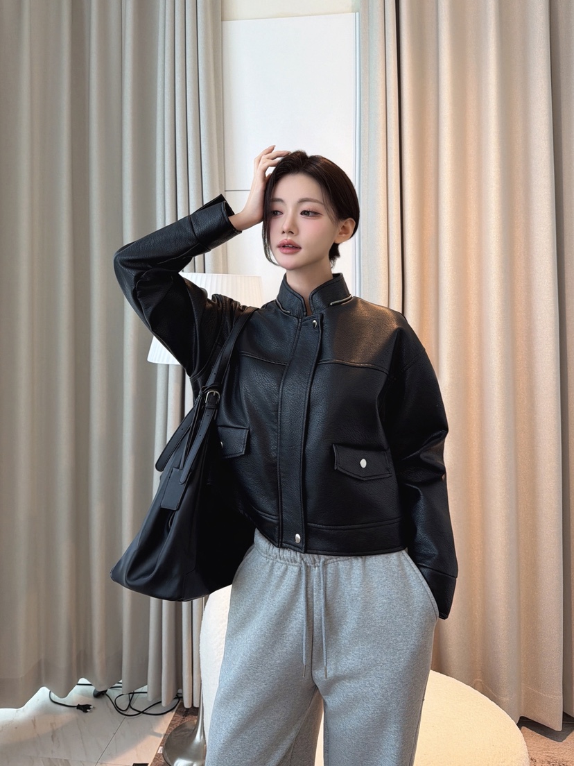 CLOTH東大門直郵女士新品休閑時尚推薦皮衣帽子可拆卸連帽衫CLOTH皮衣圖色2黑色