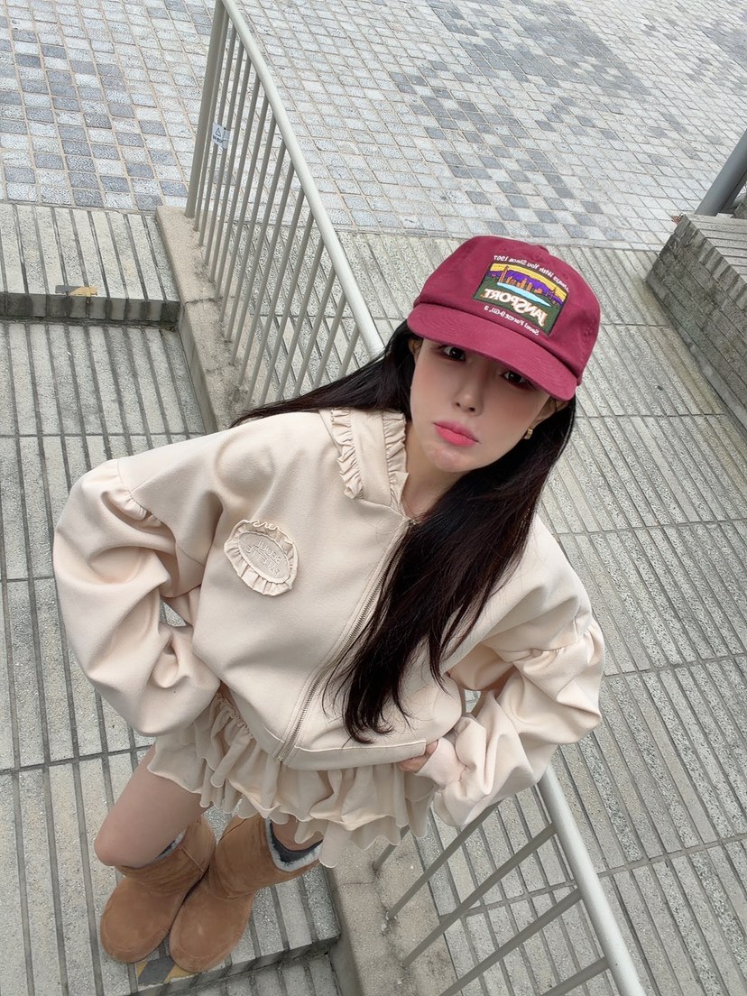 SEOUL PALETTE-Q韓國代購女裝新品熱賣衛衣拉鏈連帽衫荷葉邊SEOUL PALETTE-Q衛衣