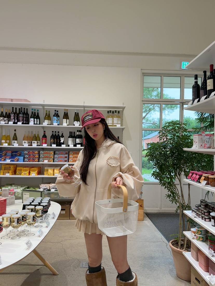 SEOUL PALETTE-Q韓國代購女裝新品熱賣衛衣拉鏈連帽衫荷葉邊SEOUL PALETTE-Q衛衣