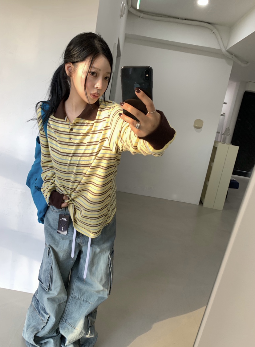SEOLO東大門實拍女士新款時尚人氣熱賣真品休閑長袖T恤條紋Seolo seoul長袖T恤