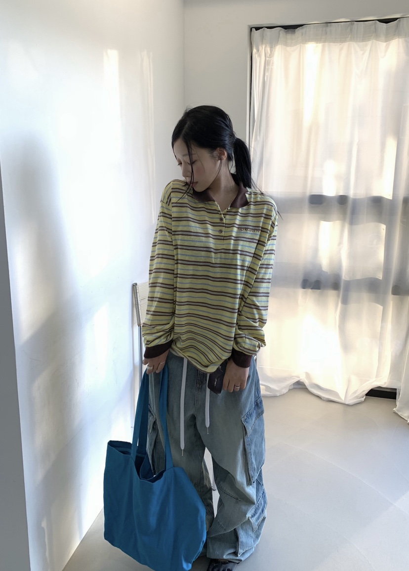 SEOLO東大門實拍女士新款時尚人氣熱賣真品休閑長袖T恤條紋Seolo seoul長袖T恤