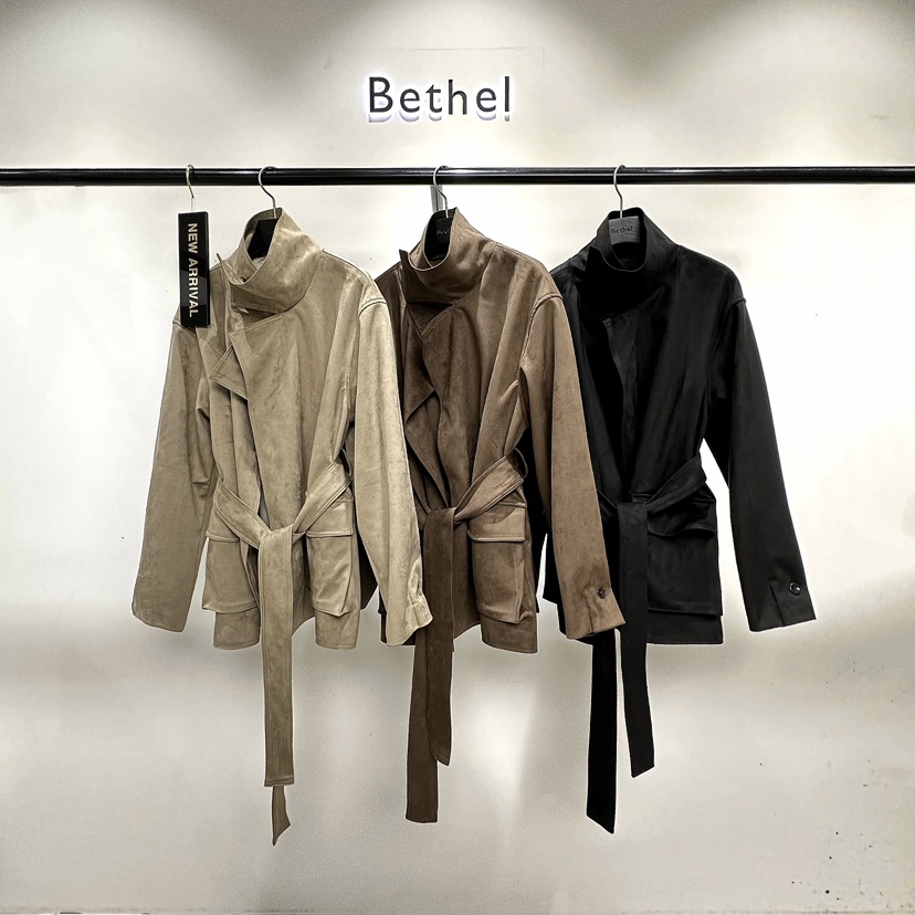BETHEL韓國代購女士新款休閑推薦真品時尚夾克含腰帶麂皮Bethel夾克