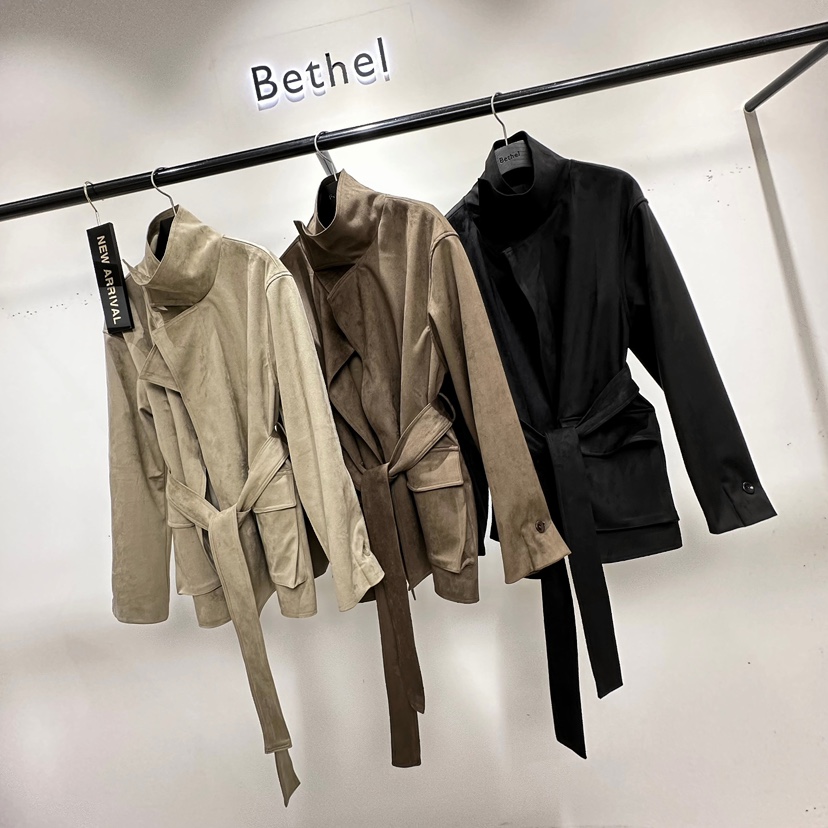BETHEL韓國代購女士新款休閑推薦真品時尚夾克含腰帶麂皮Bethel夾克