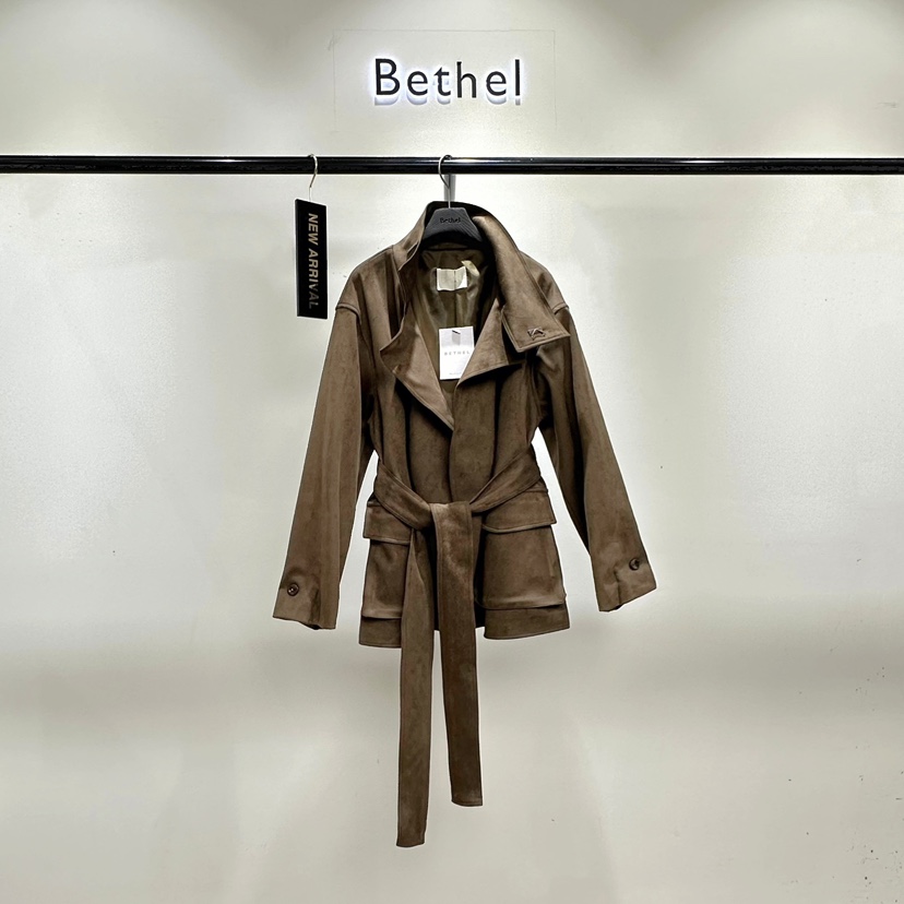 BETHEL韓國代購女士新款休閑推薦真品時尚夾克含腰帶麂皮Bethel夾克圖色1
