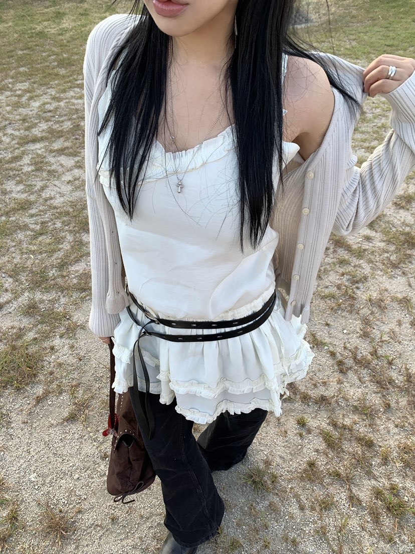 SEOLO東大門實拍女士新品休閑熱賣開衫不含吊帶荷葉邊開衫Seolo seoul開衫