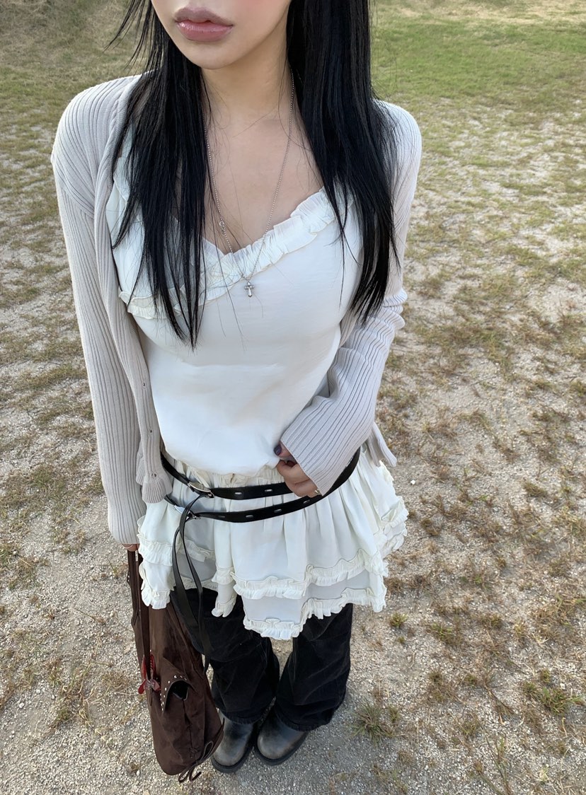 SEOLO東大門實拍女士新品休閑熱賣開衫不含吊帶荷葉邊開衫Seolo seoul開衫圖色1