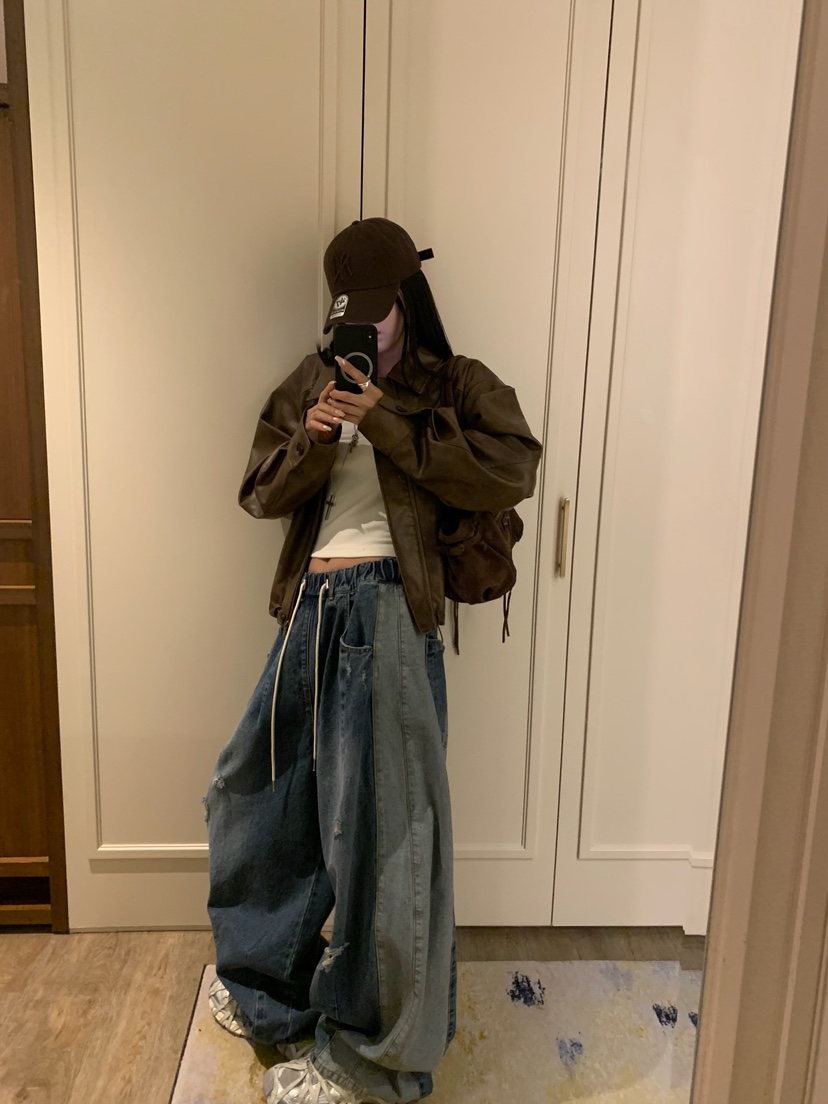 BADCALM東大門代購女士新品時尚人氣休閑熱賣牛仔褲復古撞色BADCALM牛仔褲