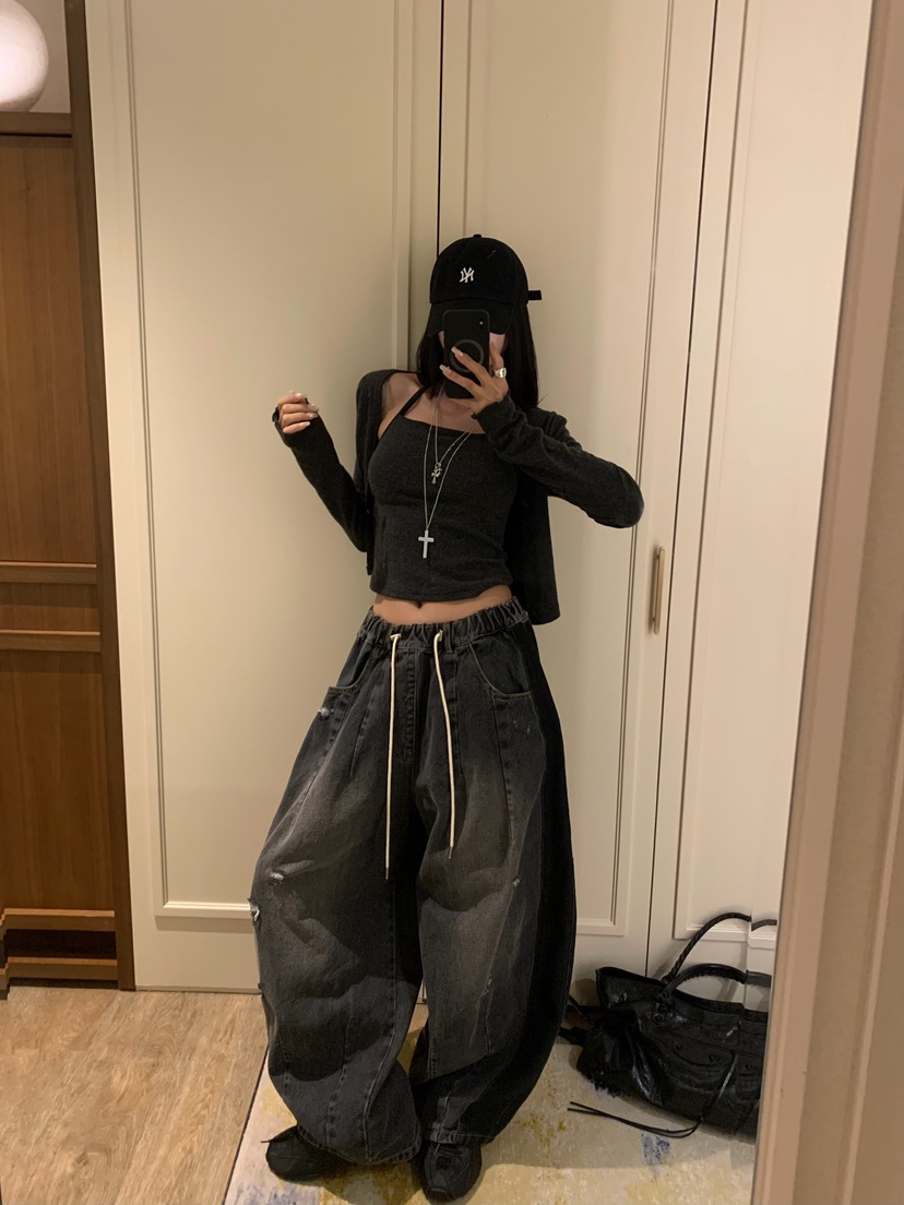BADCALM東大門代購女士新品時尚人氣休閑熱賣牛仔褲復古撞色BADCALM牛仔褲