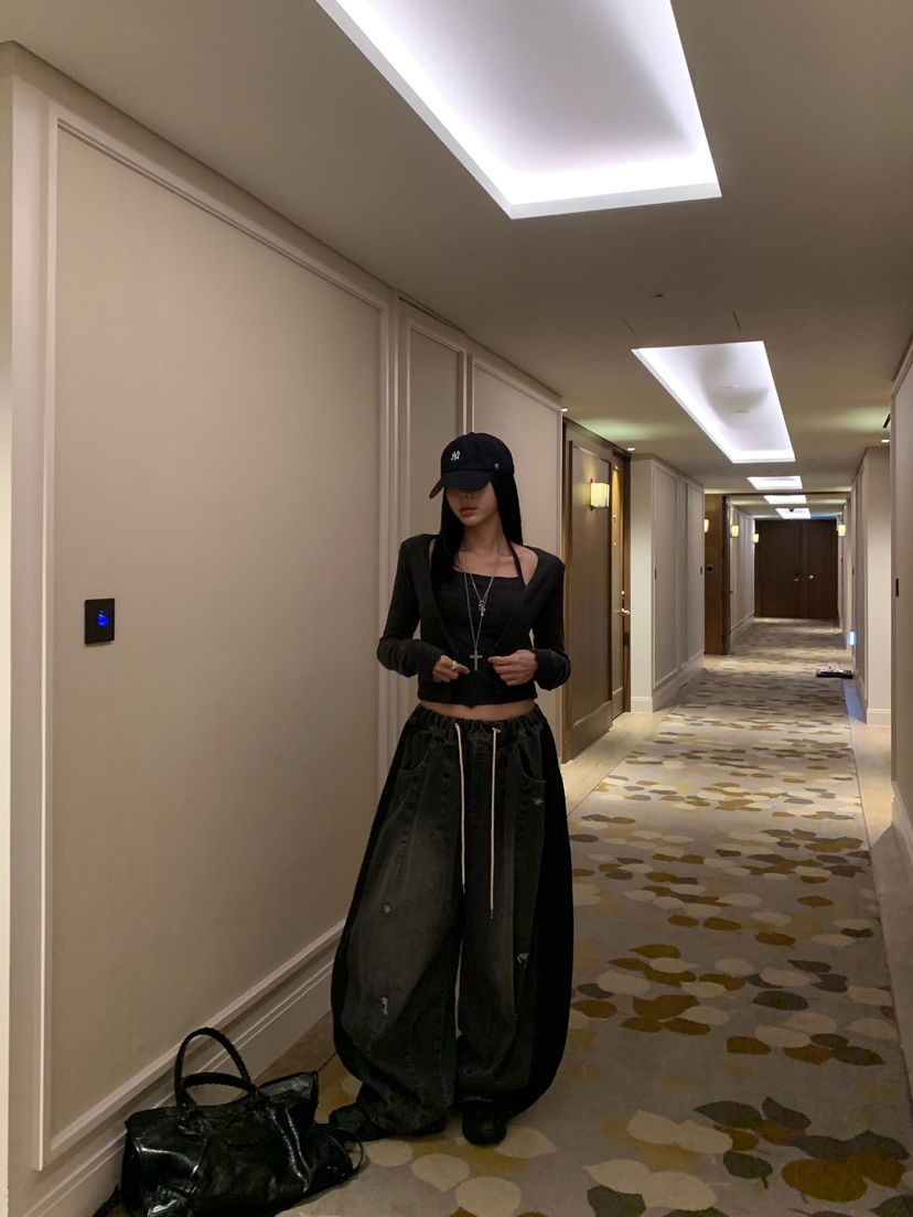 BADCALM東大門代購女士新品時尚人氣休閑熱賣牛仔褲復古撞色BADCALM牛仔褲
