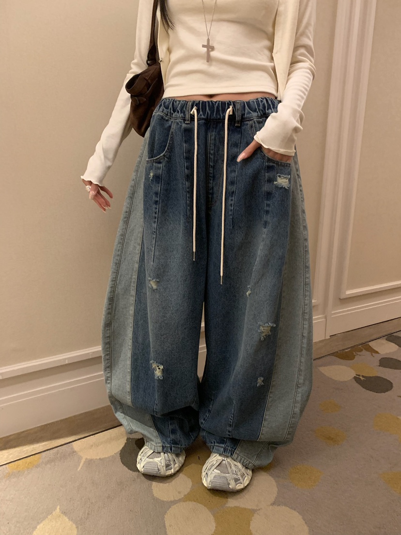 BADCALM東大門代購女士新品時尚人氣休閑熱賣牛仔褲復古撞色BADCALM牛仔褲圖色1