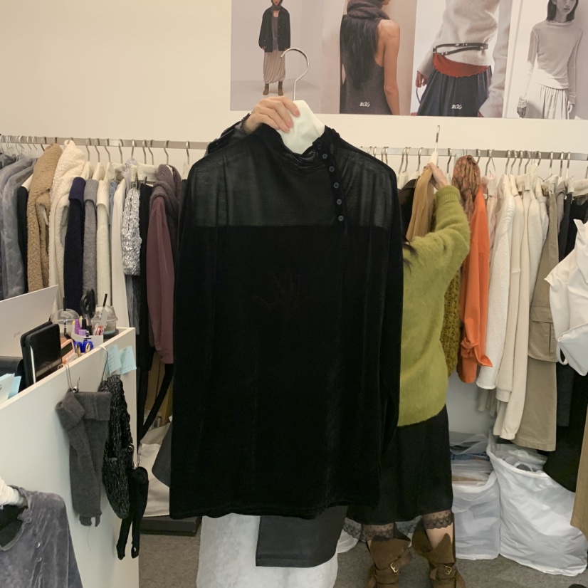 MAG韓國代購女士新品人氣推薦時尚熱賣襯衫蕾絲衫天鵝絨高領SALONDEMAG襯衫/蕾絲衫圖色3