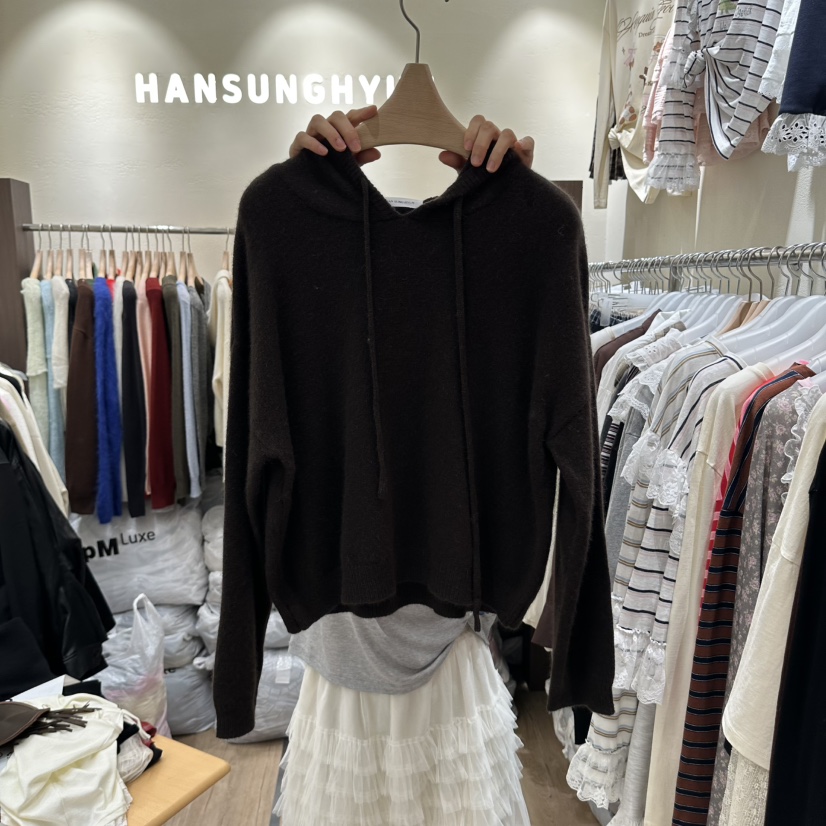 HANSUNGHYUN東大門實拍女裝新品人氣衛衣羊毛100連帽針織衫HANSUNGHYUN衛衣圖色3棕色