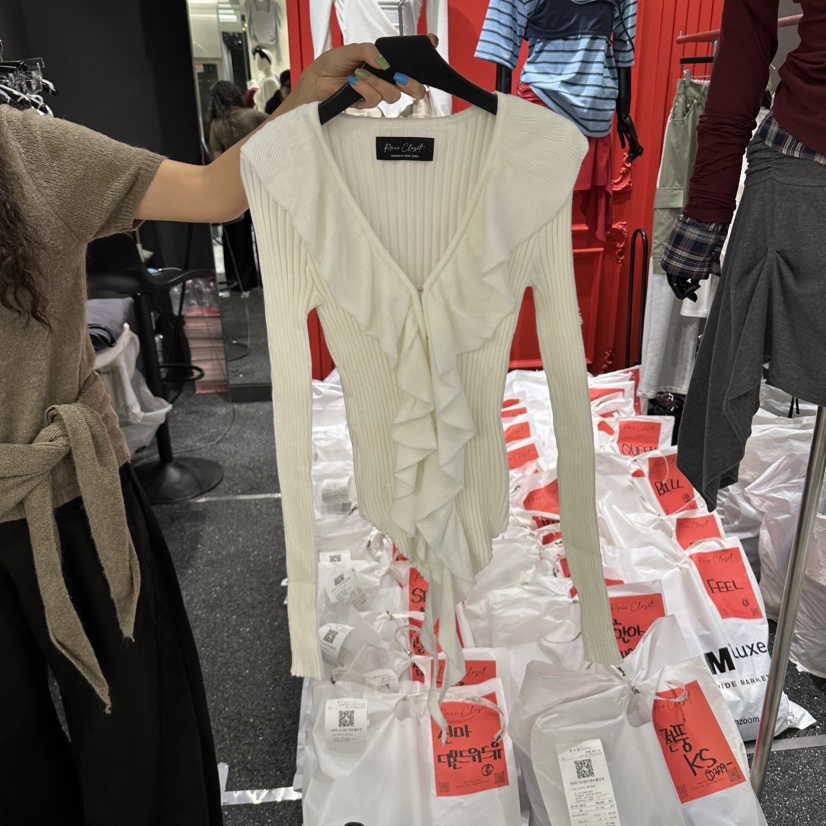 RARE CLOSET韓國直郵女裝新款時尚人氣真品推薦針織衫褶皺RARE CLOSET針織衫圖色1