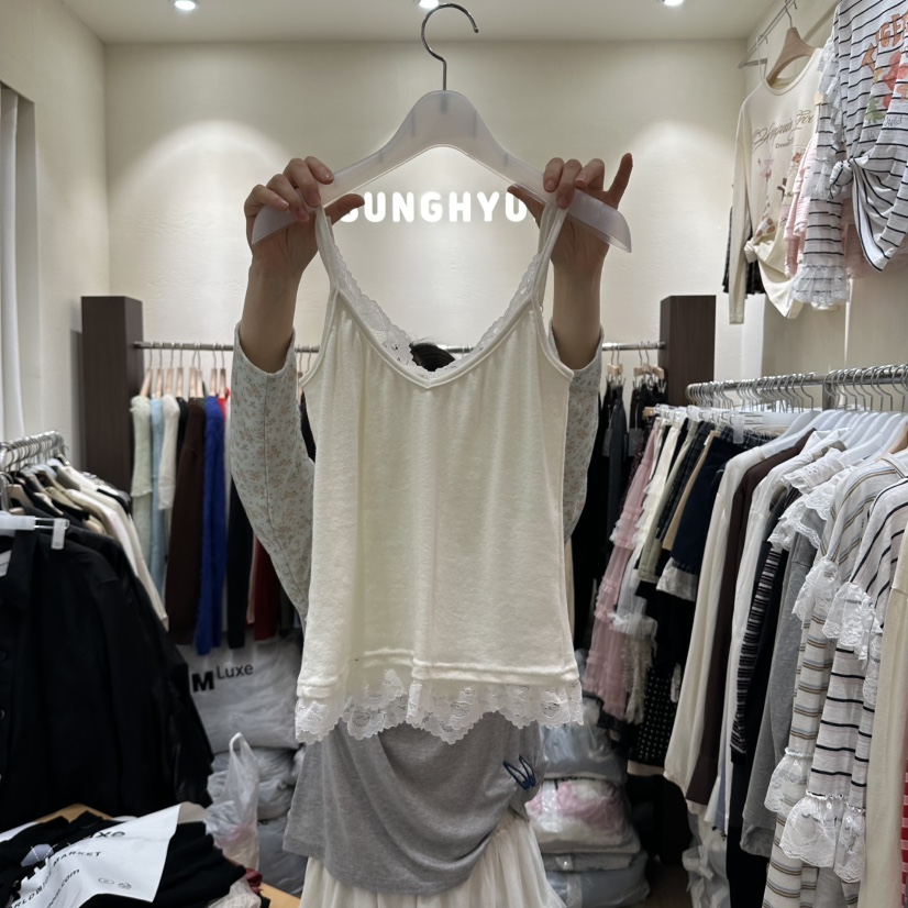 HANSUNGHYUN東大門實拍女士新品熱賣時尚吊帶背心蕾絲無袖HANSUNGHYUN吊帶/背心圖色1