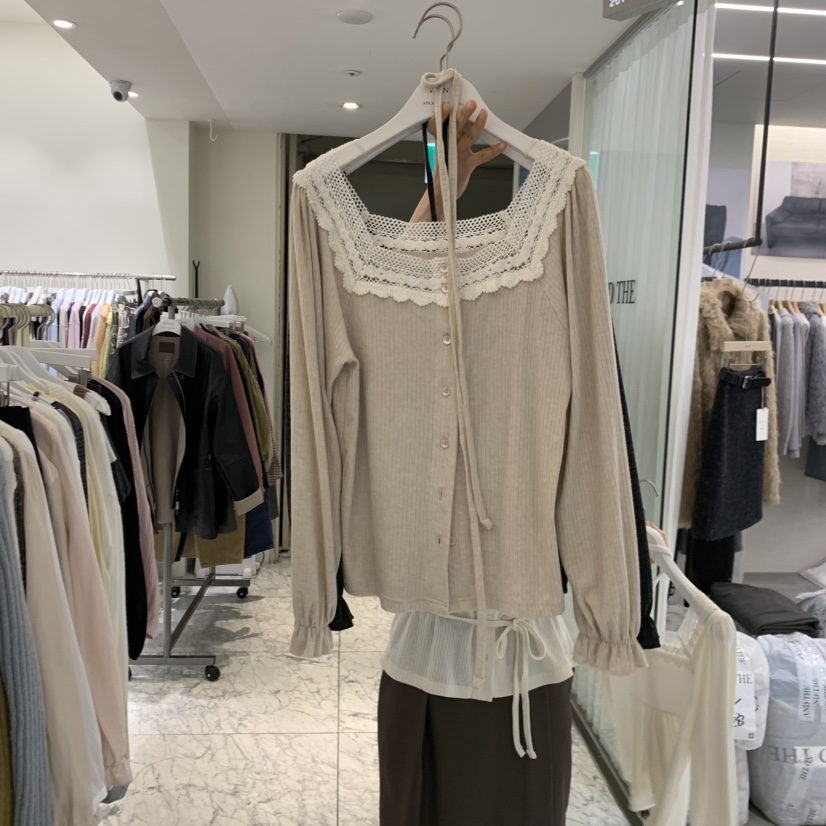 VENIR-A韓國直郵女裝新品休閑真品熱賣時尚長袖T恤含繩蕾絲VENIR-A長袖T恤圖色2