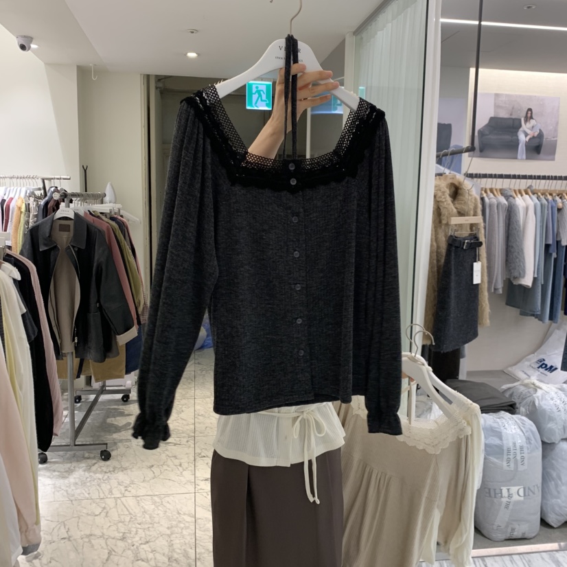 VENIR-A韓國直郵女裝新品休閑真品熱賣時尚長袖T恤含繩蕾絲VENIR-A長袖T恤圖色3