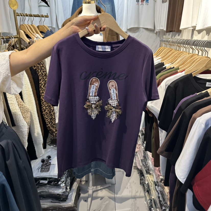 COCO HOLIC東大門直郵女士新品熱賣休閑人氣T恤豹紋緞帶COCO HOLICT恤圖色2