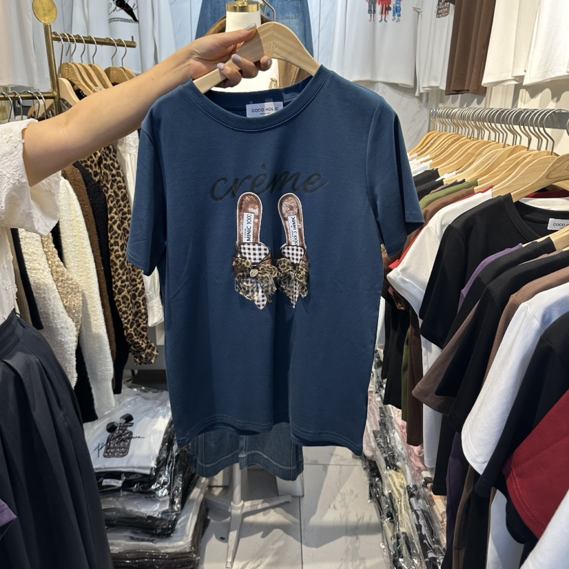 COCO HOLIC東大門直郵女士新品熱賣休閑人氣T恤豹紋緞帶COCO HOLICT恤圖色3