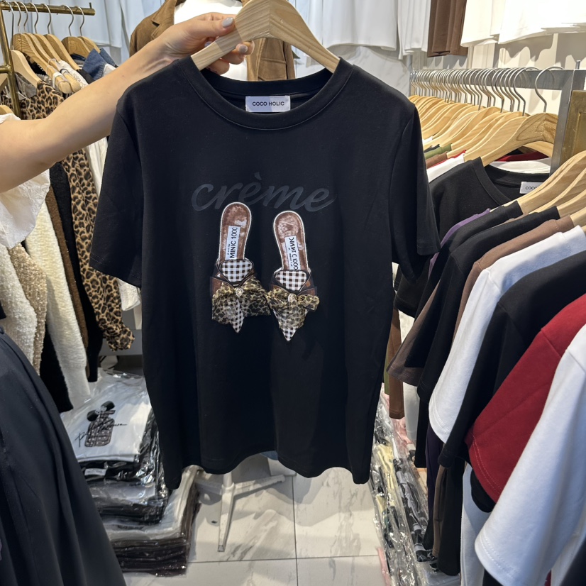 COCO HOLIC東大門直郵女士新品熱賣休閑人氣T恤豹紋緞帶COCO HOLICT恤圖色4