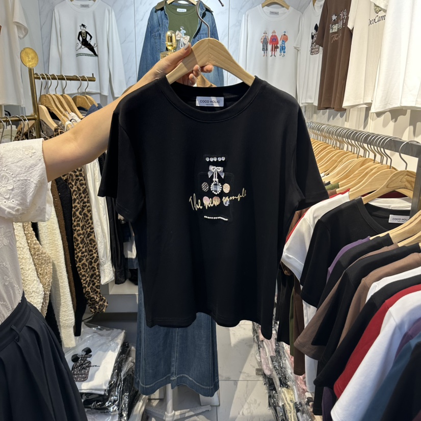 COCO HOLIC東大門代購女裝新品時尚真品推薦休閑T恤珍珠COCO HOLICT恤圖色2