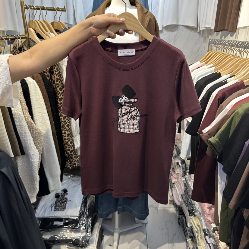 COCO HOLIC東大門直郵女士新款真品時尚休閑T恤珍珠絲帶COCO HOLICT恤圖色1