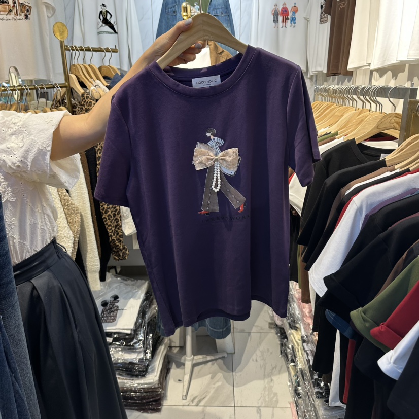 COCO HOLIC韓國代購女士新款真品休閑熱賣人氣時尚T恤絲帶COCO HOLICT恤圖色1