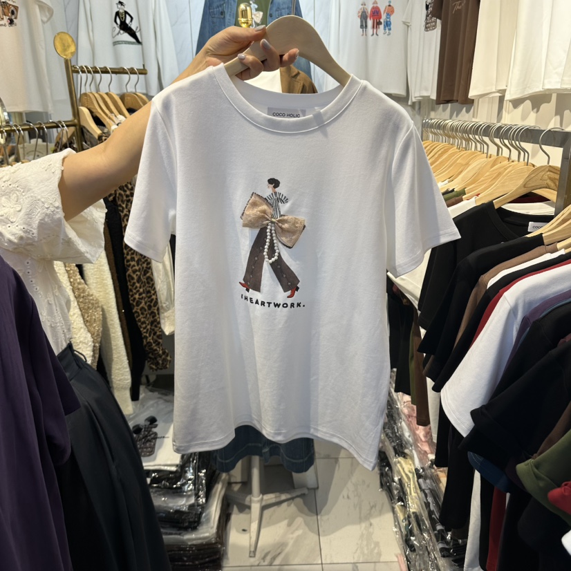 COCO HOLIC韓國代購女士新款真品休閑熱賣人氣時尚T恤絲帶COCO HOLICT恤圖色2