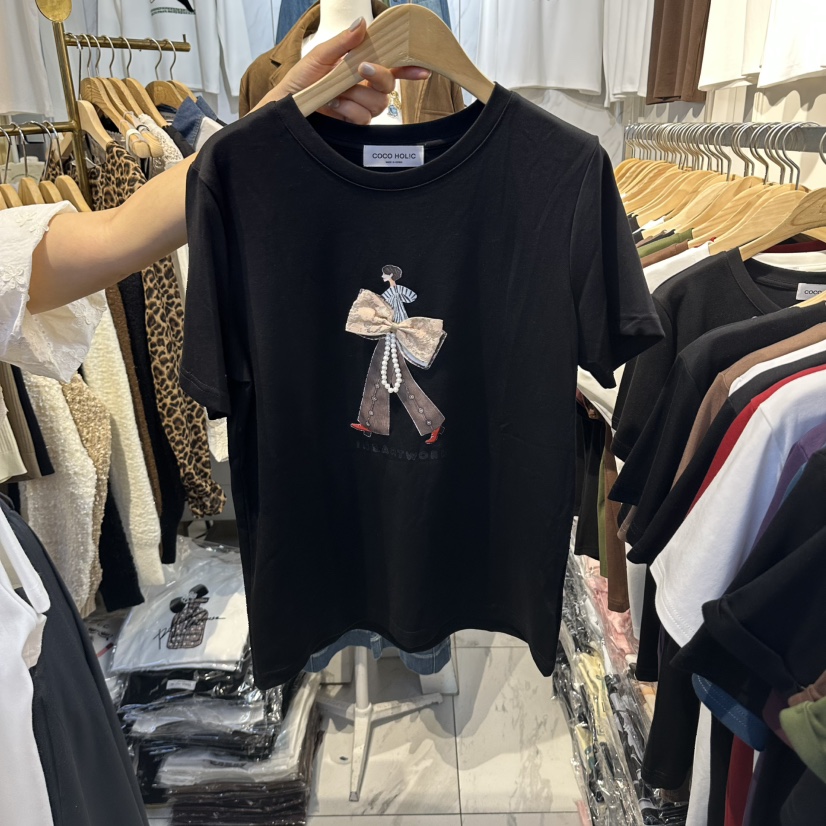 COCO HOLIC韓國代購女士新款真品休閑熱賣人氣時尚T恤絲帶COCO HOLICT恤圖色3