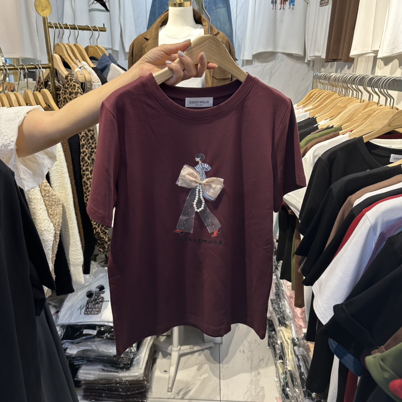 COCO HOLIC韓國代購女士新款真品休閑熱賣人氣時尚T恤絲帶COCO HOLICT恤圖色4
