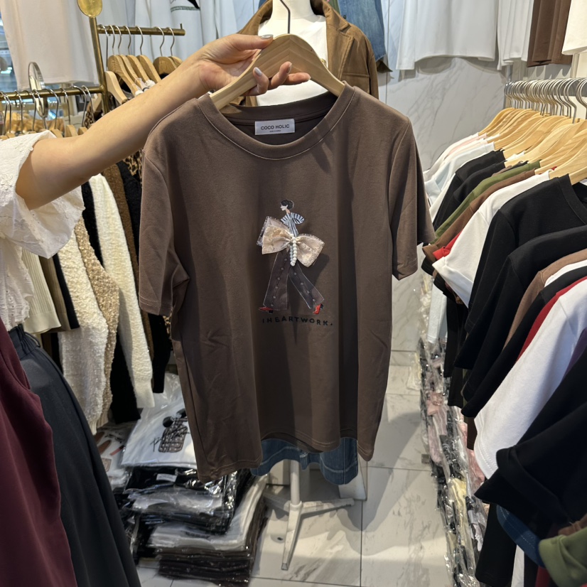 COCO HOLIC韓國代購女士新款真品休閑熱賣人氣時尚T恤絲帶COCO HOLICT恤圖色5