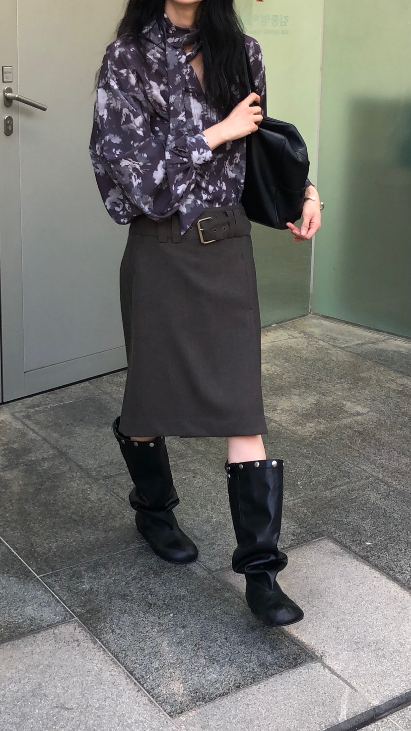 OVER RICH東大門實拍女裝新款真品熱賣半身裙中短裙含腰帶OVER RICH半身裙/中短裙