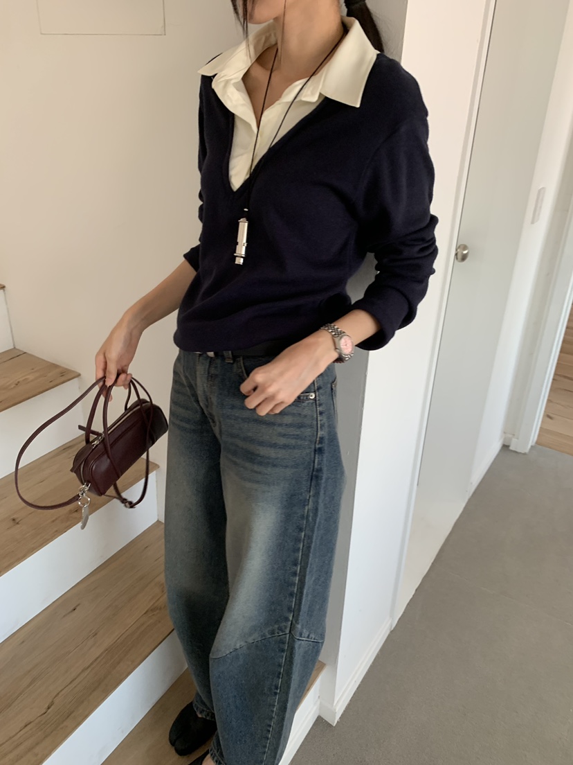 TRUE韓國代購女士新款推薦休閑時尚人氣熱賣長袖T恤假兩件TRUE長袖T恤
