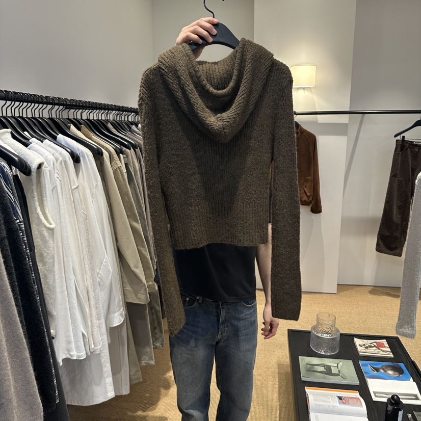 PAUSE東大門代購女裝新品推薦休閑毛衣拉鏈連帽衫羊駝毛短款PAUSE毛衣