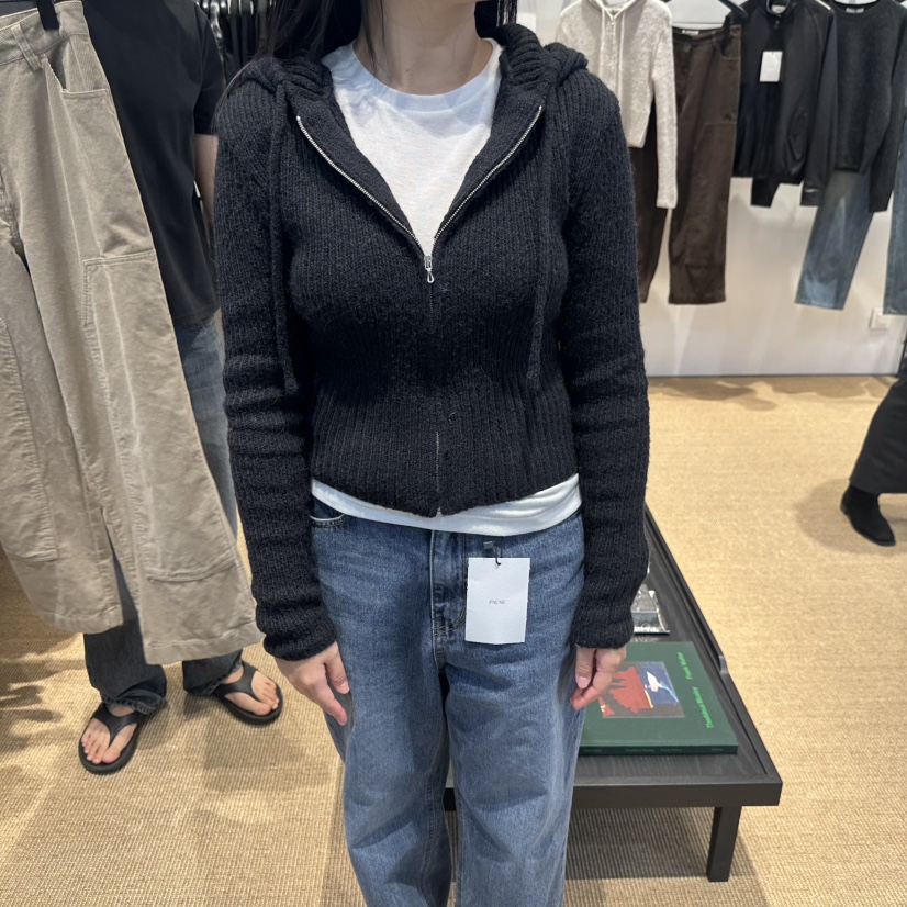PAUSE東大門代購女裝新品推薦休閑毛衣拉鏈連帽衫羊駝毛短款PAUSE毛衣圖色2