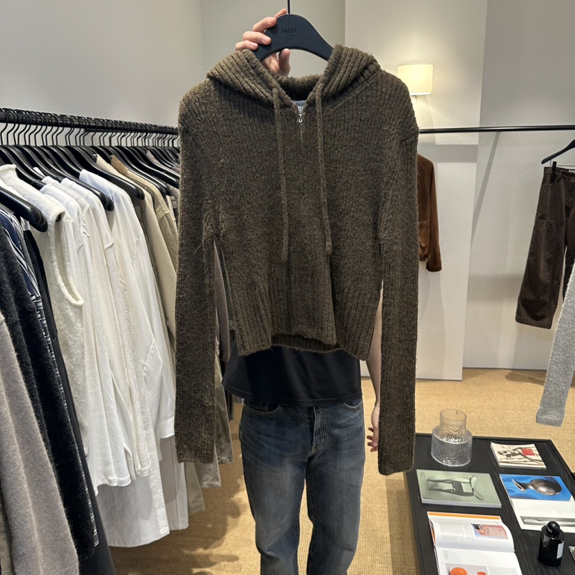 PAUSE東大門代購女裝新品推薦休閑毛衣拉鏈連帽衫羊駝毛短款PAUSE毛衣圖色3