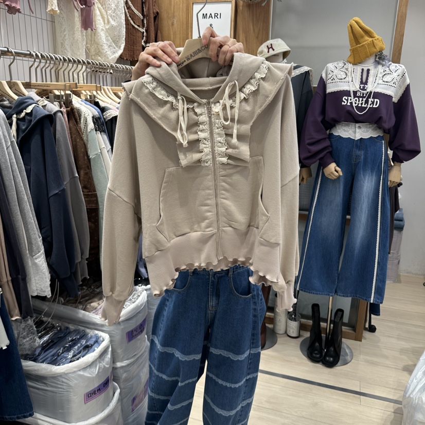 MARI CO韓國直郵女裝新款真品休閑人氣衛衣荷葉邊連帽衫MARI CO衛衣圖色1