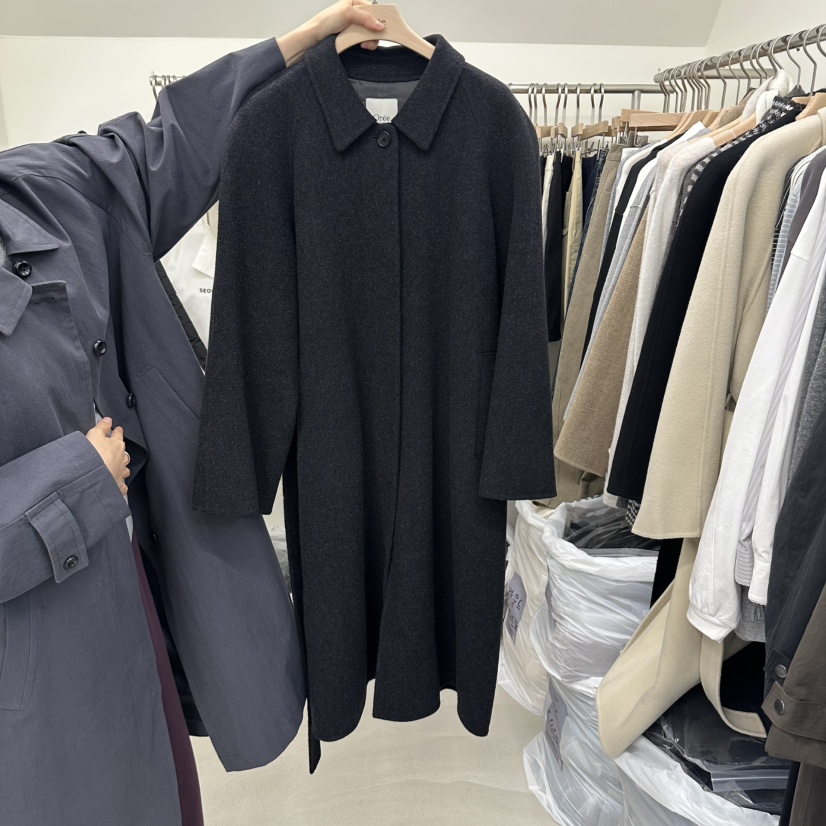 OREE東大門直郵女裝新品真品熱賣推薦中長款大衣含腰帶手工Oree中長款大衣圖色2墨色