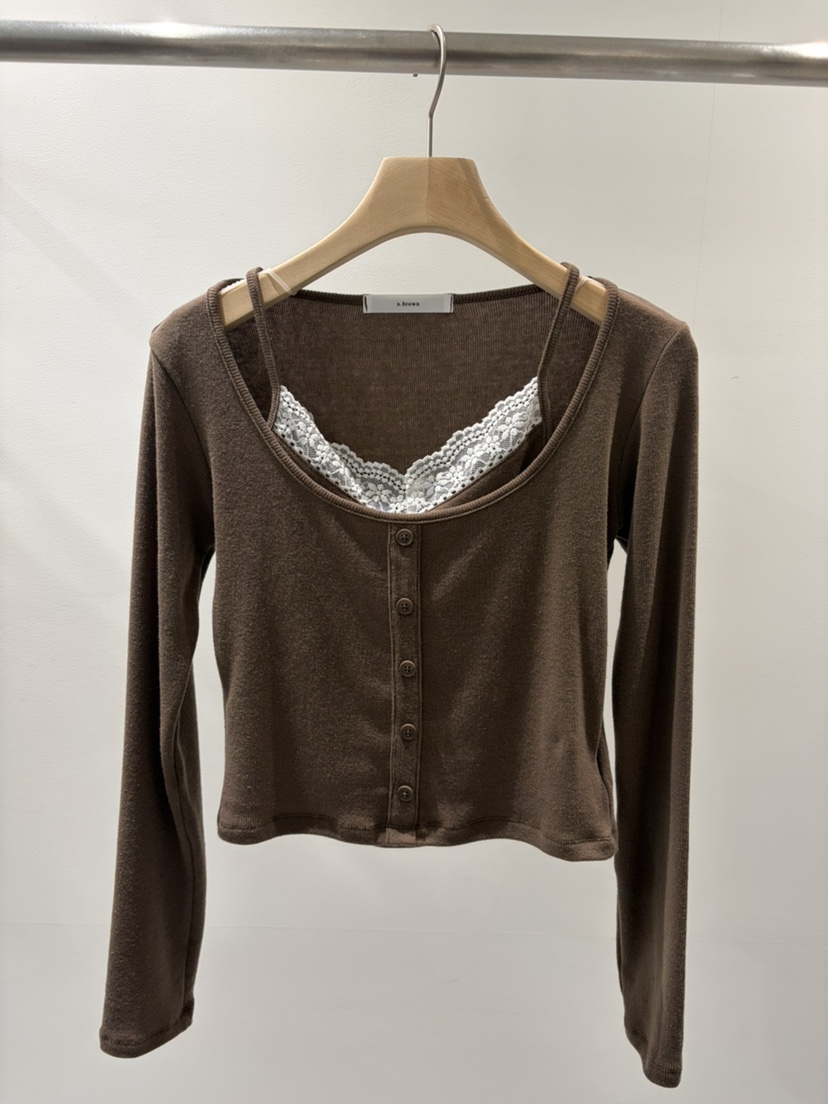 N.BROWN東大門實拍女裝新品休閑熱賣推薦真品長袖T恤蕾絲N.BROWN長袖T恤圖色2