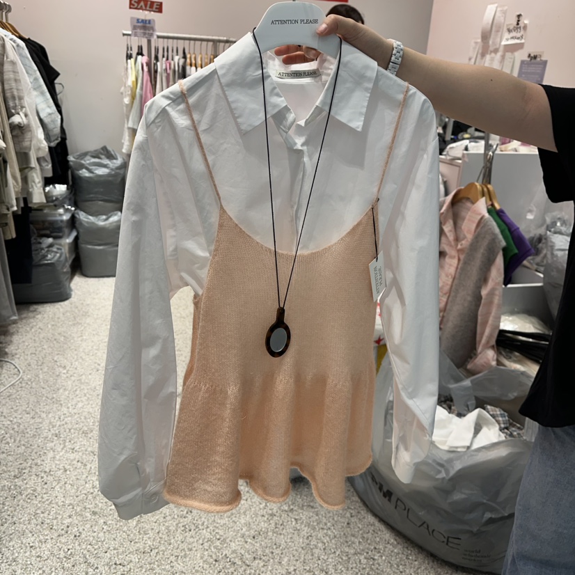 ATPZ東大門實拍女裝新款真品休閑推薦吊帶背心針織無袖喇叭ATTENTION PLEAES吊帶/背心圖色1