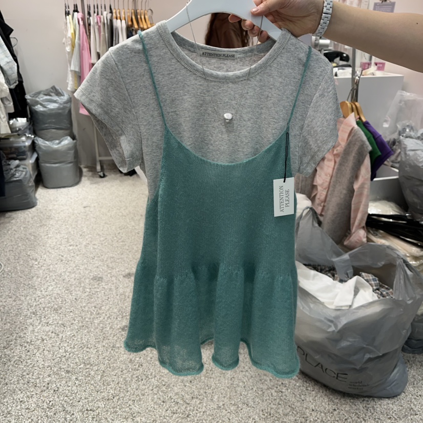 ATPZ東大門實拍女裝新款真品休閑推薦吊帶背心針織無袖喇叭ATTENTION PLEAES吊帶/背心圖色2